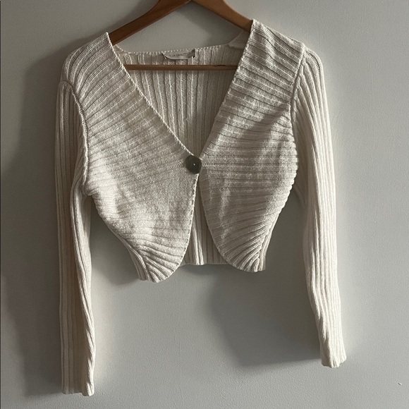 Elisa Cavaletti Sweaters - ELISA CAVALETTI ribbed white cotton blend knit cardigan